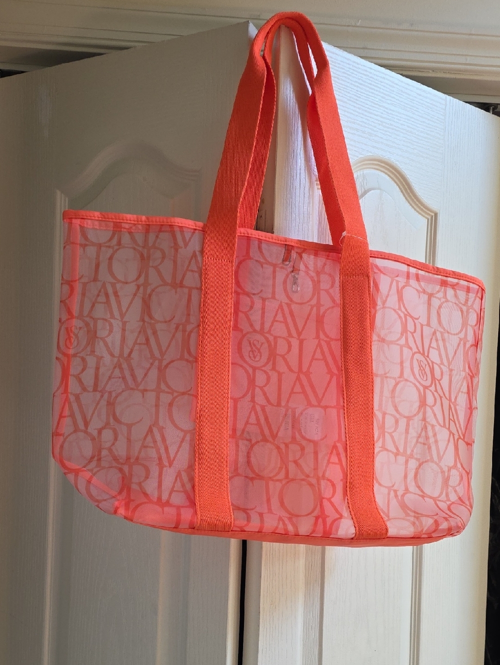 Victoria's Secret Coral Logo Mesh Tote